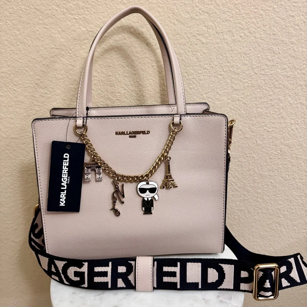 KARL LAGERFELD Beige Maybelle crossbody satchel bag cute coquette Golden charms